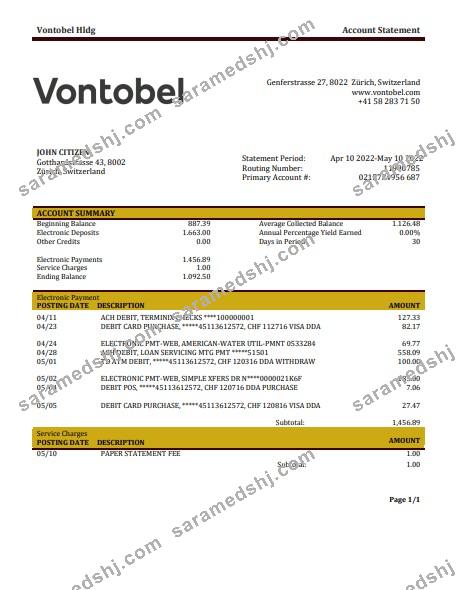 Switzerland Vontobel bank statement